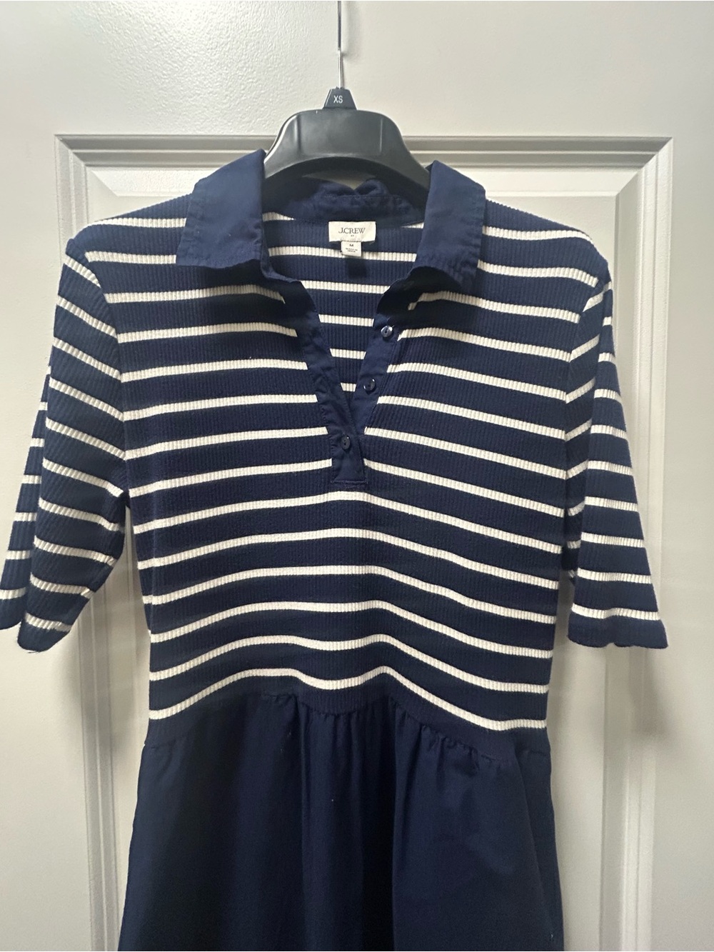 J.Crew Striped Polo Collar Midi Dress with Poplin Skirt